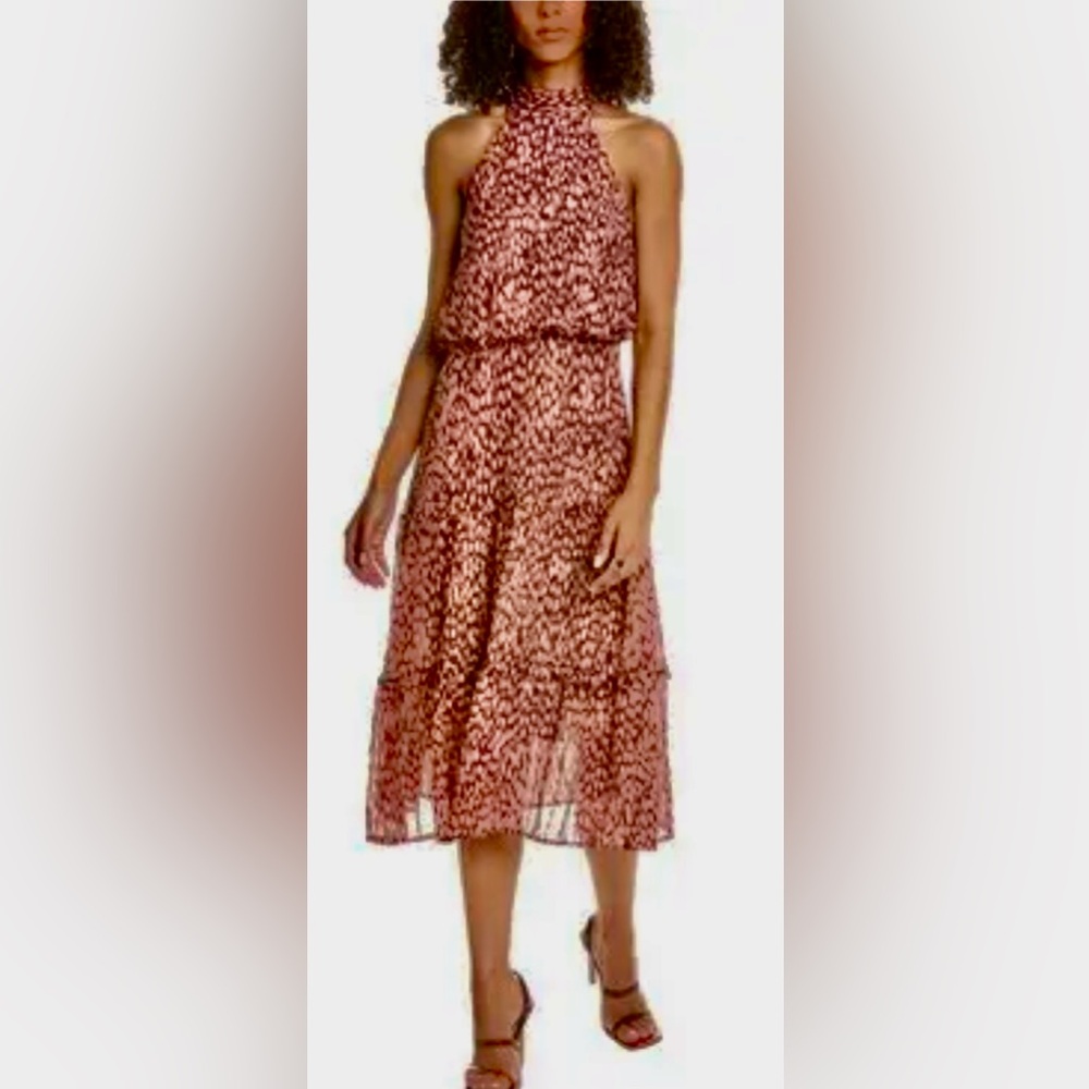 NWOT Anthropologie O.P.T. Savina Halter Neck Midi Dress Animal Print ZB1
